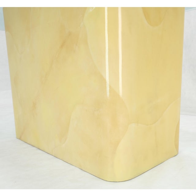 Parchment Goat Skin Leather Single Base 3/4" Glass Top Rectangle Dining Table For Sale - Image 9 of 12