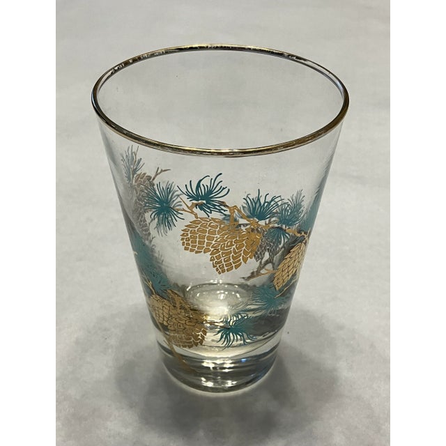 Vintage Libbey 1960s Turquoise and Gold Pine Cone Design - Glass Service Set- 10 Pieces For Sale - Image 9 of 12