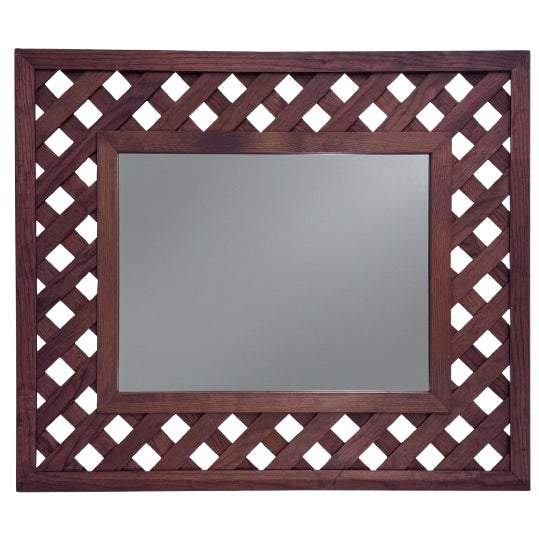 Vintage Rustic Traditional Hand-Made Solid Wood Lattice Wall Mirror For Sale