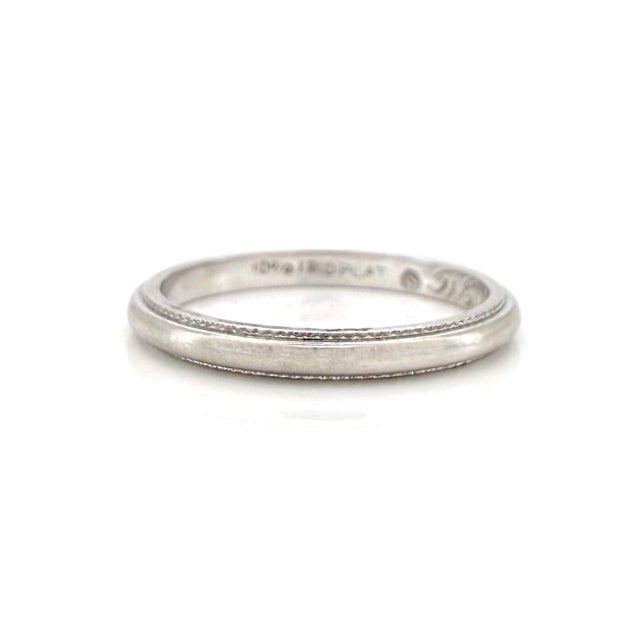 Metal Vintage 1960s Platinum Milgrain Wedding Band, Stacking Ring, Size 4.5 For Sale - Image 7 of 11