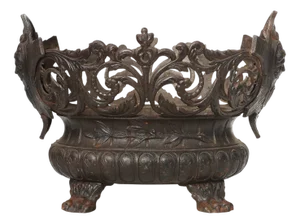 Cast Iron Planter Decorated with Masks and Lion Paws, France, 1850s