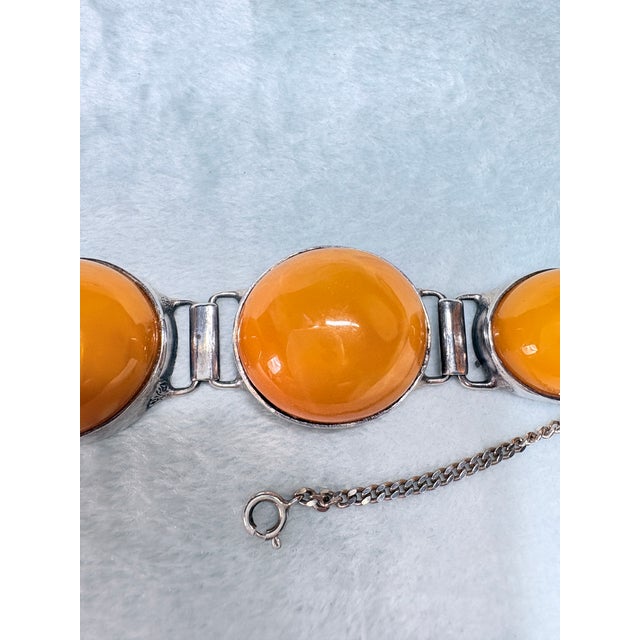 Vintage Polish Baltic Egg Yolk Amber Sterling Silver Bracelet Gdansk 56.9g For Sale - Image 10 of 15