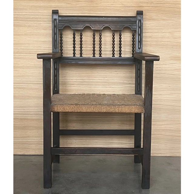 Brown Set of 20th Century Catalan Throne Armchairs in Walnut and Caned Seats, 1890 For Sale - Image 8 of 11