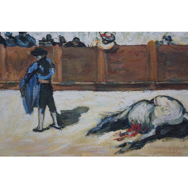 Late 20th Century Bullfight Death of the Bull Oil Painting on Canvas After Édouard Manet 33" For Sale - Image 9 of 11