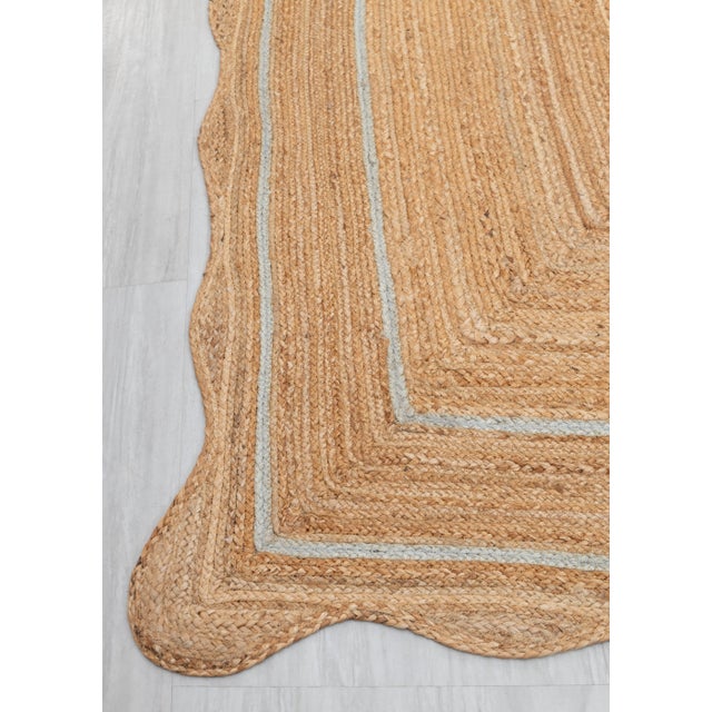 Not Yet Made - Made To Order Light Blue Natural Jute Wave Scallop Rug 2.5x10 Ft. For Sale - Image 5 of 12