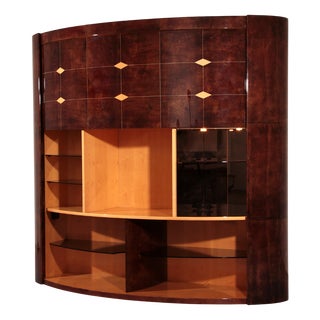 Brown Goatskin Bar Cabinet with Electric Lift and Mirror Interior by Aldo Tura, 1960 For Sale