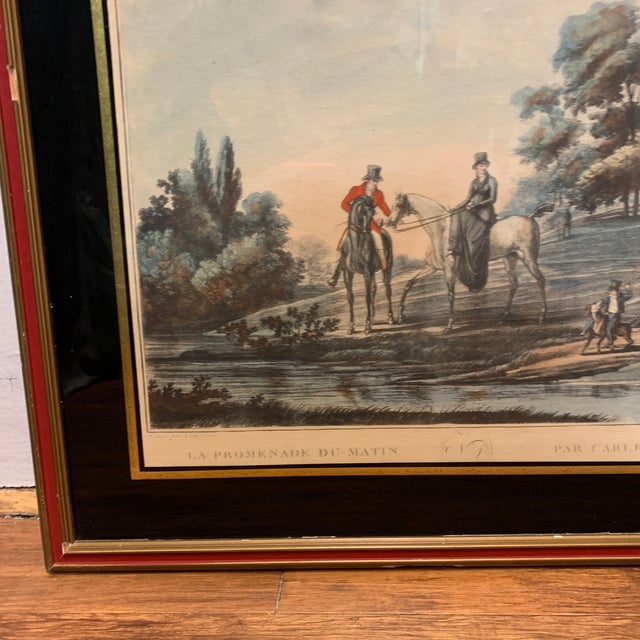 French Antique 19th-Century French Equestrian Engraving "La Promenade Du Matin" After Carle Vernet – Custom Framed For Sale - Image 3 of 11