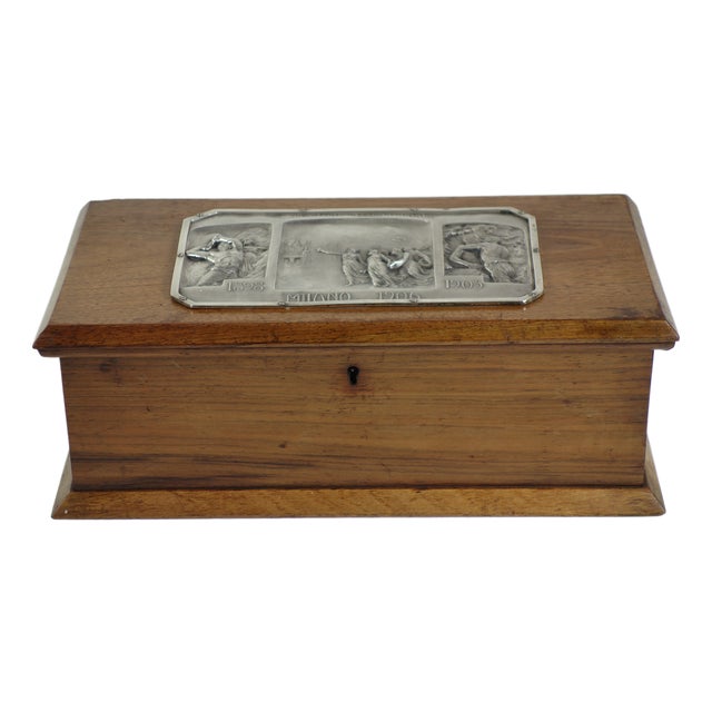 Antique Italian Art Nouveau Silver Plaque Wood Box by Luigi Genazzi, 1890s For Sale