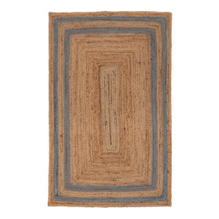 2'x4' Grey Border Rectangle Jute Handmade Rug For Sale