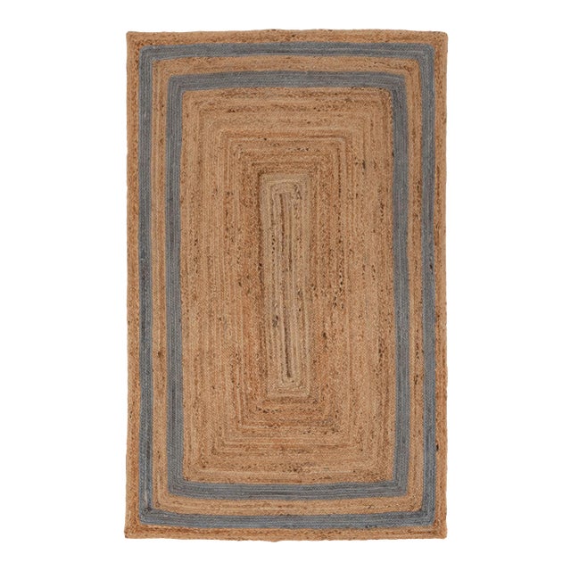 2'x4' Grey Border Rectangle Jute Handmade Rug For Sale