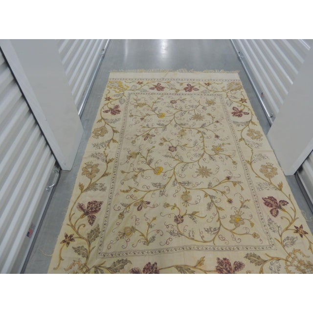 Large Antique Art Nouveau Floral Embroidered Silk Cloth With Fringes For Sale - Image 4 of 11