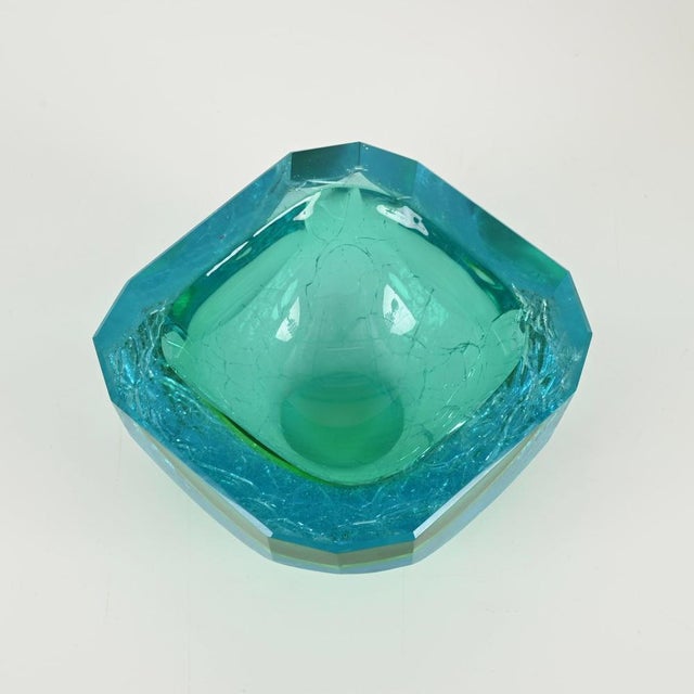 Murano Bowl in Aquamarine Frosted Sommerso Glass, 1960s For Sale - Image 4 of 16