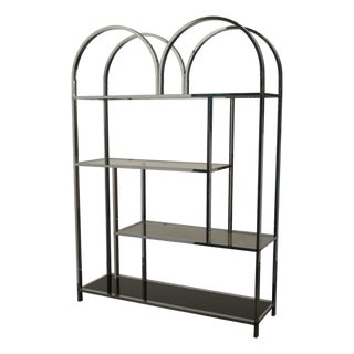 1970s Chrome Glass Brass Etagere Mixed Metal Glam Display Shelf Baughman For Sale