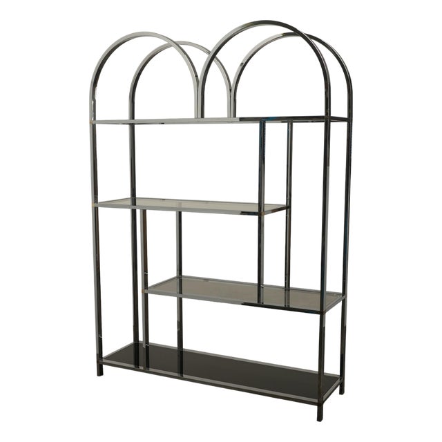 1970s Chrome Glass Brass Etagere Mixed Metal Glam Display Shelf Baughman For Sale