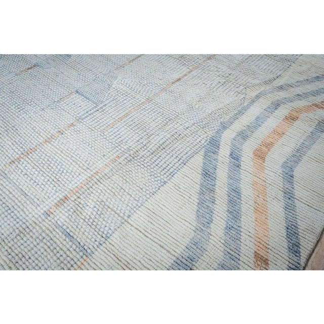 Contemporary 9x12 Gray Hand-Knotted Wool Striped Edge Accent Tribal Modern Carpet Rug For Sale - Image 3 of 9
