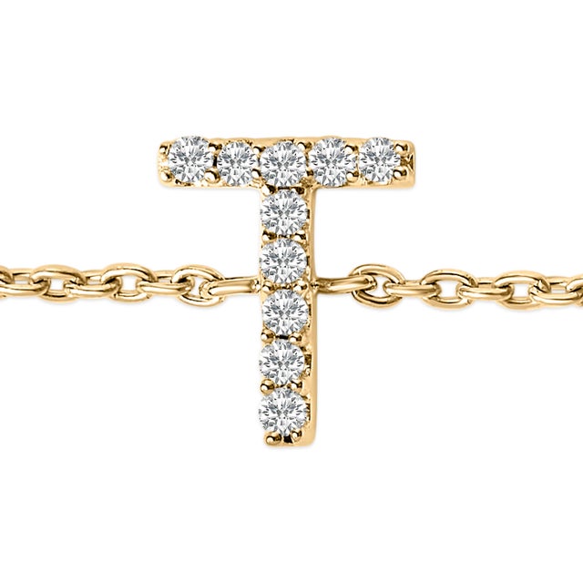 Contemporary 10K Yellow Gold Diamond Accent "T" Initial Charm and Link Bracelet For Sale - Image 3 of 6