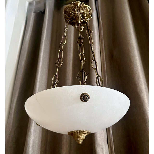 French French Directoire Style Alabaster Chandelier Pendant Light For Sale - Image 3 of 12