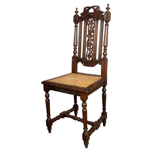 19th Century Antique Oak Carved Hallway Chair with Cane Seat For Sale - Image 10 of 11
