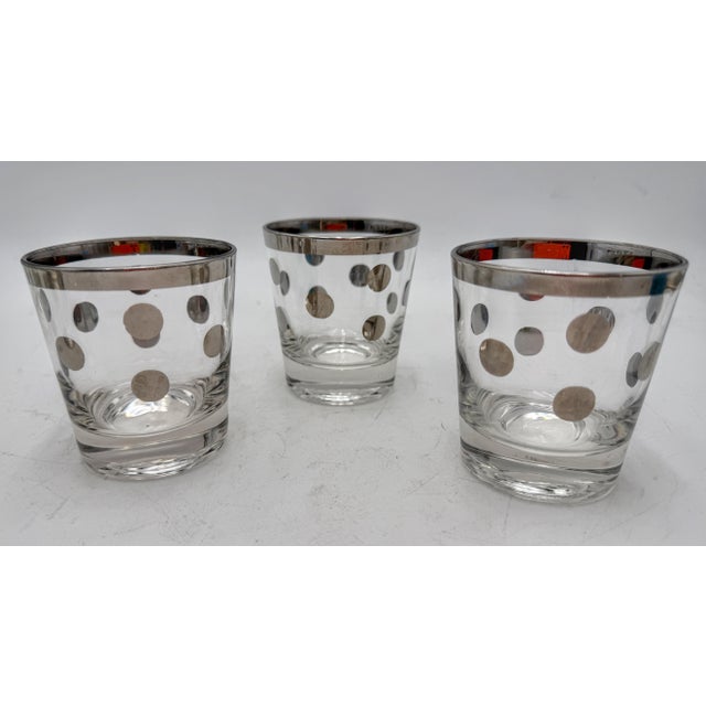 Metal 1950s 12 Hollywood Regency Silver Overlay Old Fashioned Glasses, Atomic Dot Barware For Sale - Image 7 of 12