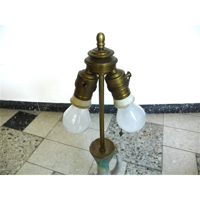 Vintage German Glazed Ceramic & Brass Figurine Lamp, 1920s For Sale - Image 16 of 18
