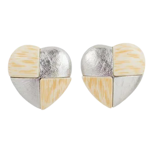 Yves Saint Laurent Paris Pair of Clip Earrings Silver and Resin Heart