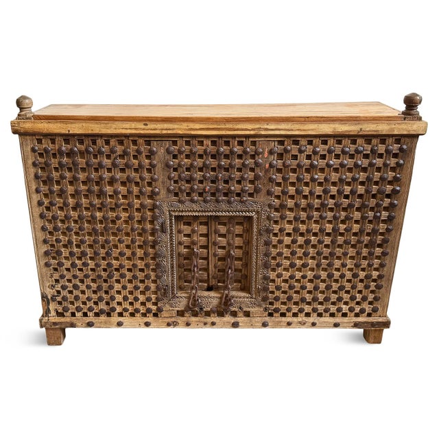 Tan Antique Indian Dowry Chest Tall Bar Cabinet For Sale - Image 8 of 10