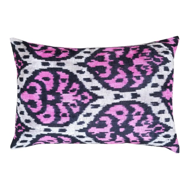 Silk Uzbek Ikat Velvet Hand Made Pillow Cushion,16x24 For Sale