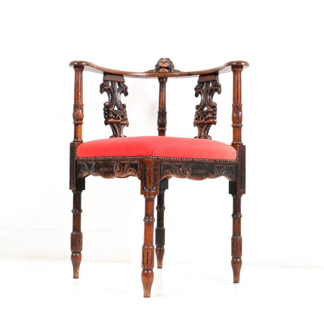 Renaissance Revival French Oak Carved Corner Armchair, 1890s For Sale - Image 6 of 14