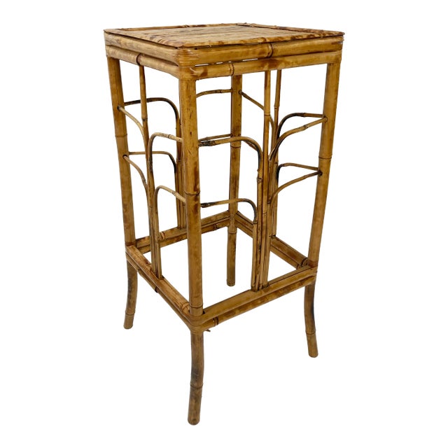 Vintage Scorched Bamboo Plant Stand For Sale