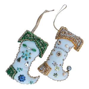 Mid-Century Felt Stocking Christmas Ornaments - Set of 2