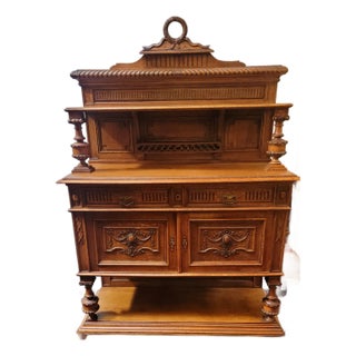 Antique 1880s Spanish Jacobean Castle Old World Style Sideboard Server Oak For Sale