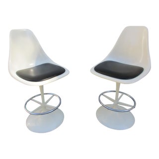 Saarinen Style Tulip Swivel Bar Stools - A Pair For Sale