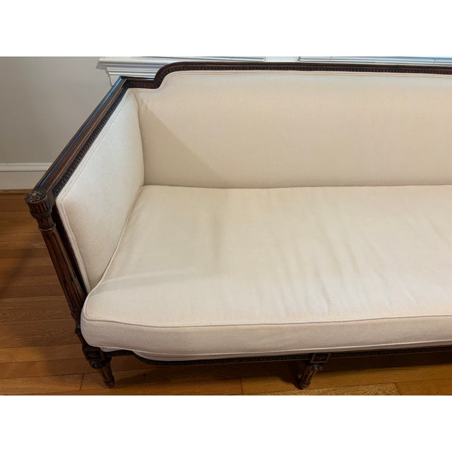 Vintage French Louis XVI-Style Carved Wood Settee/Sofa For Sale - Image 4 of 10