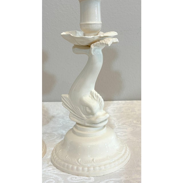 Vintage Porcelain Dolphin Candlesticks- A Pair For Sale - Image 14 of 16
