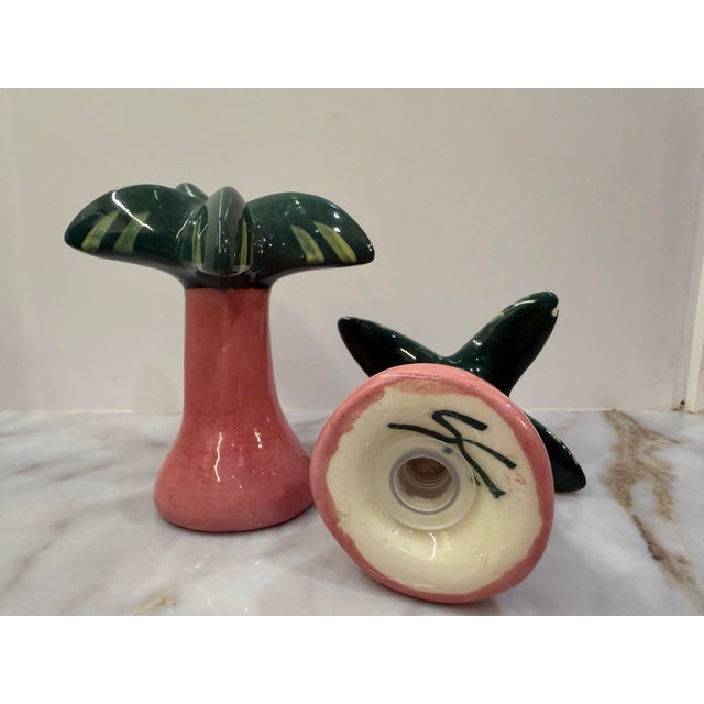 Vintage Hand-Painted Ceramic Palm Tree Salt and Pepper Shakers, a Pair For Sale - Image 4 of 9