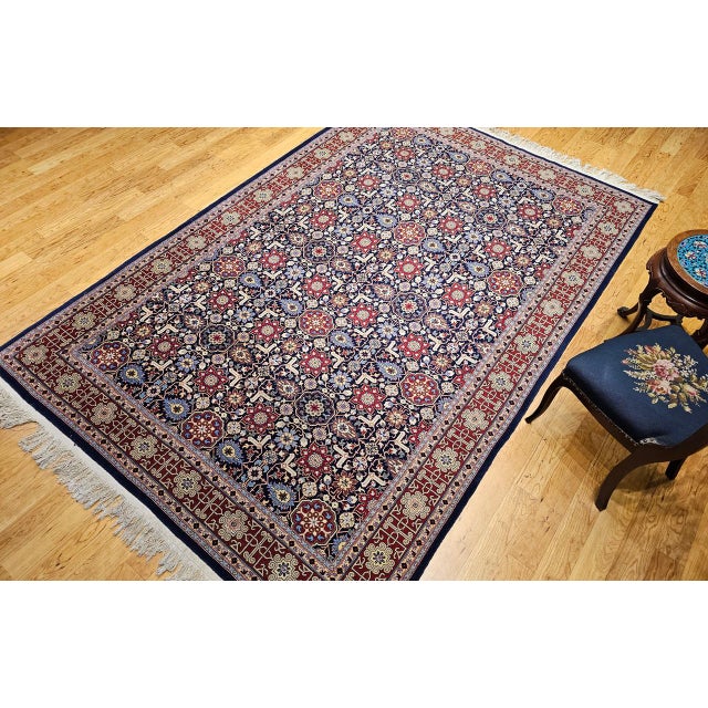 Vintage Persian Tabriz Afshan Rug, Hand-Knotted Wool, Allover Geometric Caucasian Kuba Pattern, Navy & Red, 7x10 For Sale - Image 15 of 18