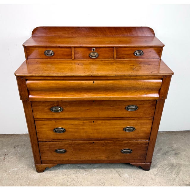 Early American 19th Century Victorian / Empire Style Step Back Chest of Drawers in Southern Yellow Pine For Sale - Image 4 of 12