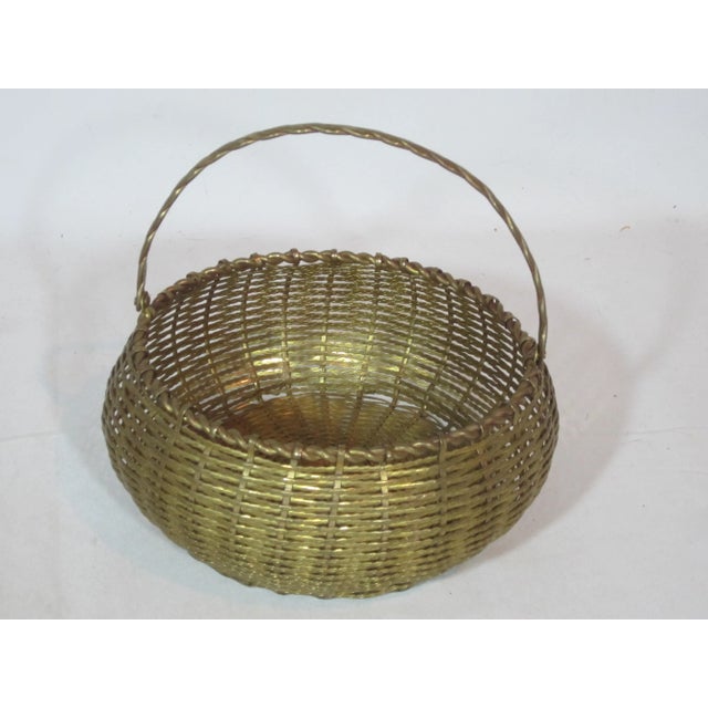 Metal Vintage Round Woven Brass Basket For Sale - Image 7 of 7