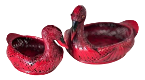 Duck-Shaped Vide Poches or Baskets in Rattan, Italy 1970s, Set of 2