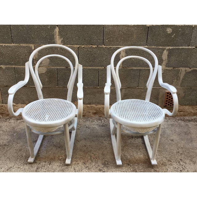 20th century white patina bentwood rocking chair Thonet style.