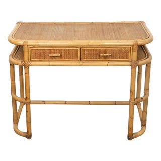 Mid-Century Bamboo, Rattan and Wicker Desk Console Table, Italy, 1970s For Sale