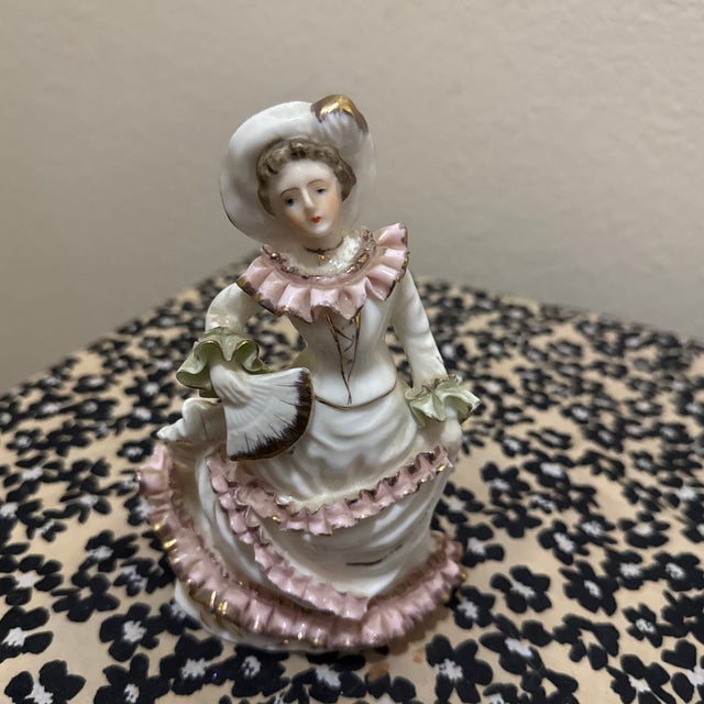 White Vintage Hand-Painted Porcelain Victorian Lady Figurine For Sale - Image 8 of 8