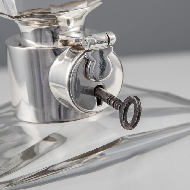 20th Century English Solid Silver & Glass Spirit Decanter with Lock & Key, 1930s For Sale - Image 11 of 14