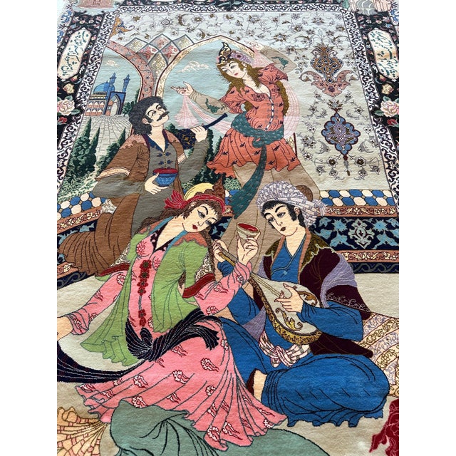 Mid-20thCentury Tabriz Pictorial Rug A Celebration of Love Poetry & Courtly Life For Sale - Image 11 of 17