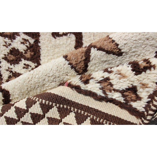 Long Runner Vintage Turkish Tulu With Modern Design in Cream, Brown 3'4 X 12' For Sale - Image 9 of 10