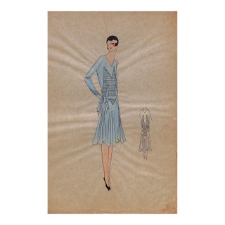 Lanvin of Paris C1920s Original Fashion Illustration in Gouache For Sale