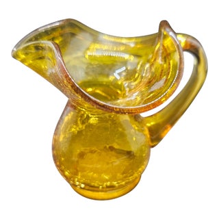 Vintage Amber Crackle Glass Mini Pitcher/Vase For Sale