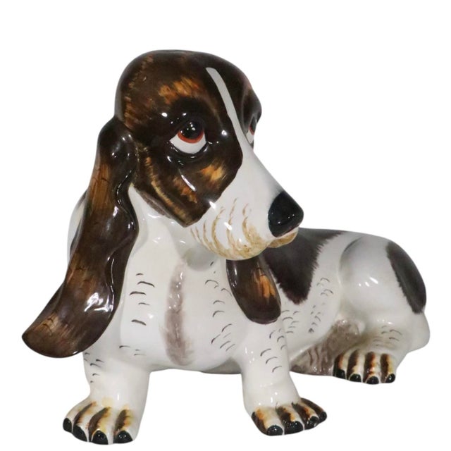 Ceramic Glazed Majolica Basset Hound Made in Italy C. 1970/80's For Sale - Image 7 of 11