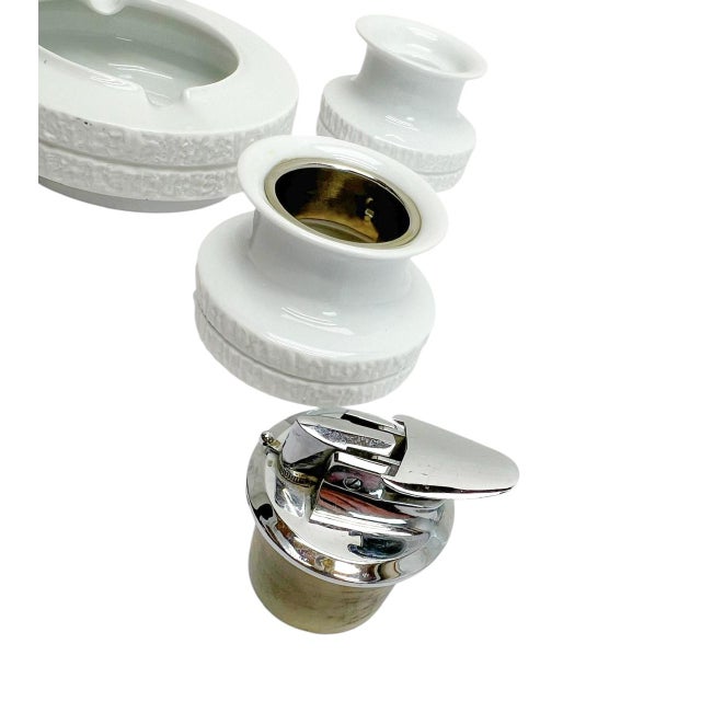 Mid-Century Modern Porcelain Arcta Ashtray Smoking Set with Ronson Lighter from Thomas, Germany, 1960s, Set of 3 For Sale - Image 3 of 11
