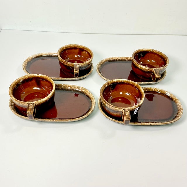 1980s 1980s Vintage Brutalist Boho Chic Arts & Crafts Lava Drip Ironstone Luncheon Sets - 8 Pieces For Sale - Image 5 of 15